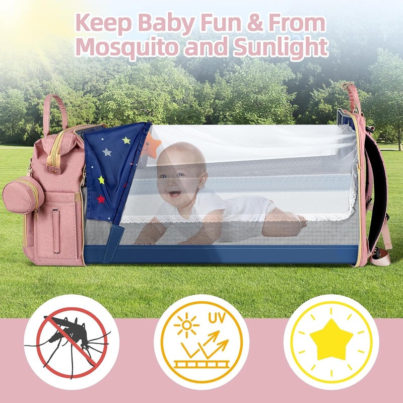 ZRSUN Baby Diaper Bag Backpack,Baby Shower Gifts, Multifunctional Travel Diaper Bag, Gifts for Mom with Portable Diaper Pad,Pink - Image 4